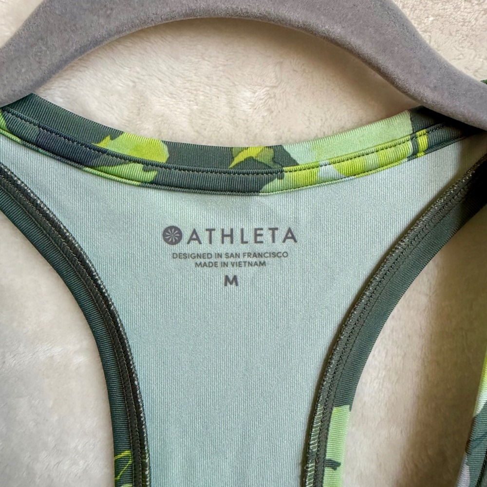 Athleta Olive Green Watercolor Rose Floral Racerback Athletic Tank Top Sz M - Picture 2 of 6